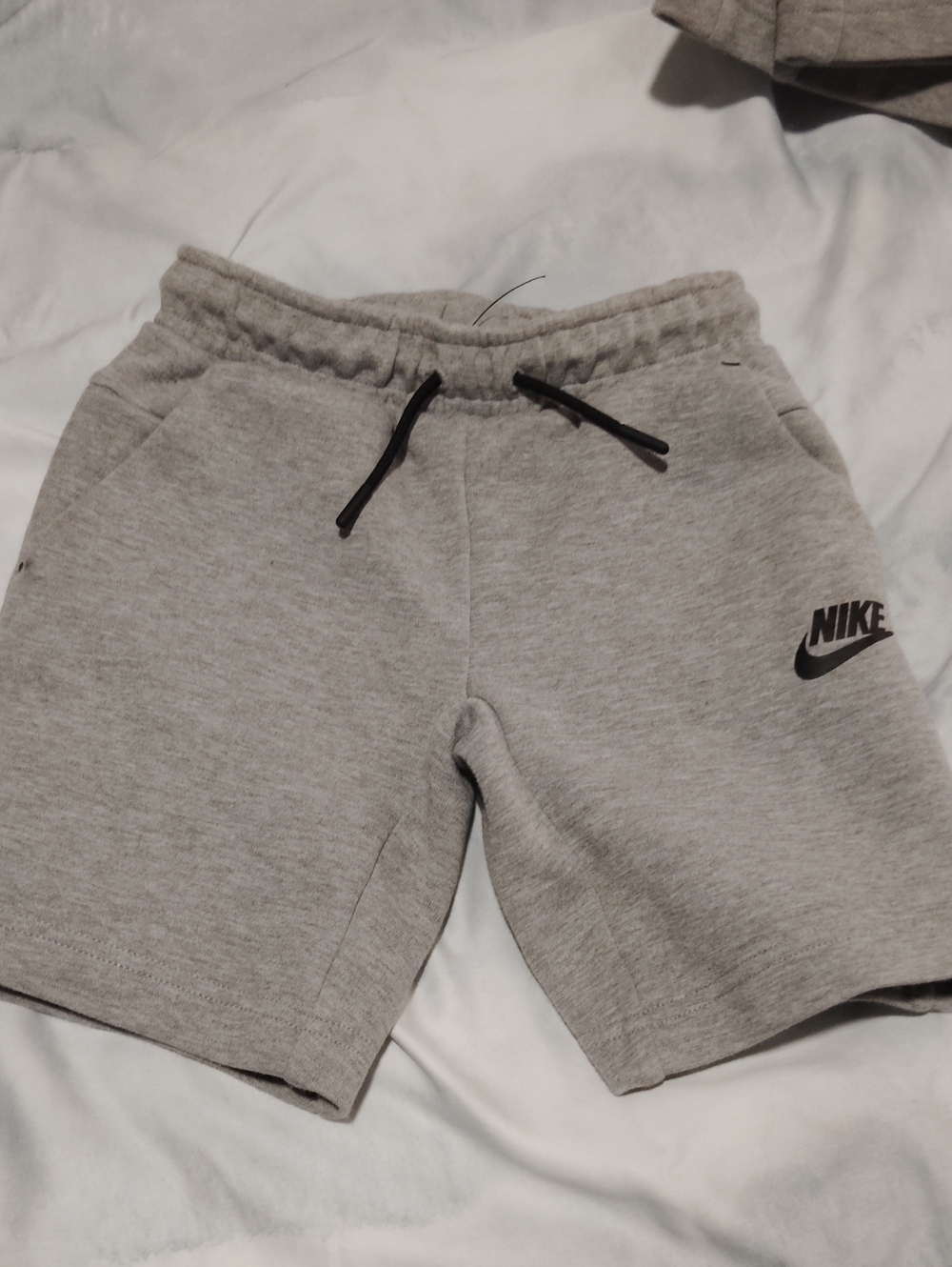 Nike Light Gray Logo Fleece Shorts with Black Drawcord